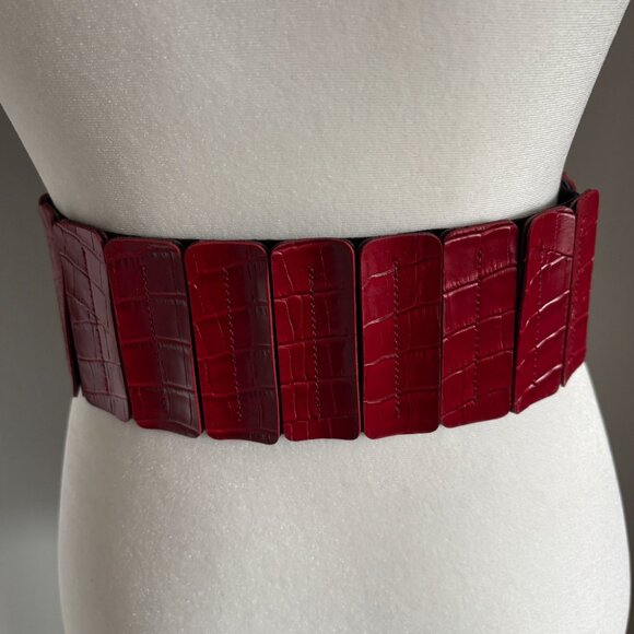 Y2K Cherry Red Faux Croc Panelled Stretchy Belt - Picture 4 of 7